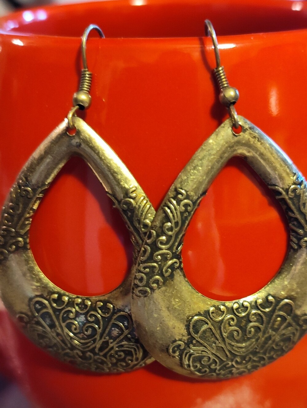 Antique Brass Teardrop Filigree Earrings